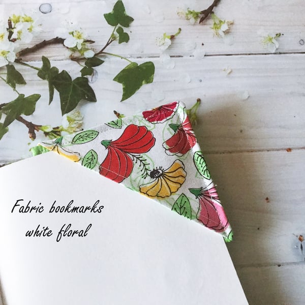 Green and White Floral Fabric Corner Bookmark 