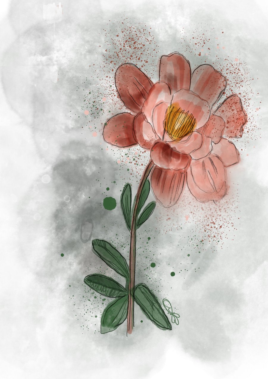 Digital watercolour peony 