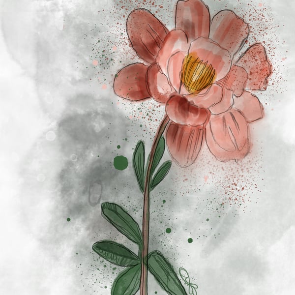 Digital watercolour peony 