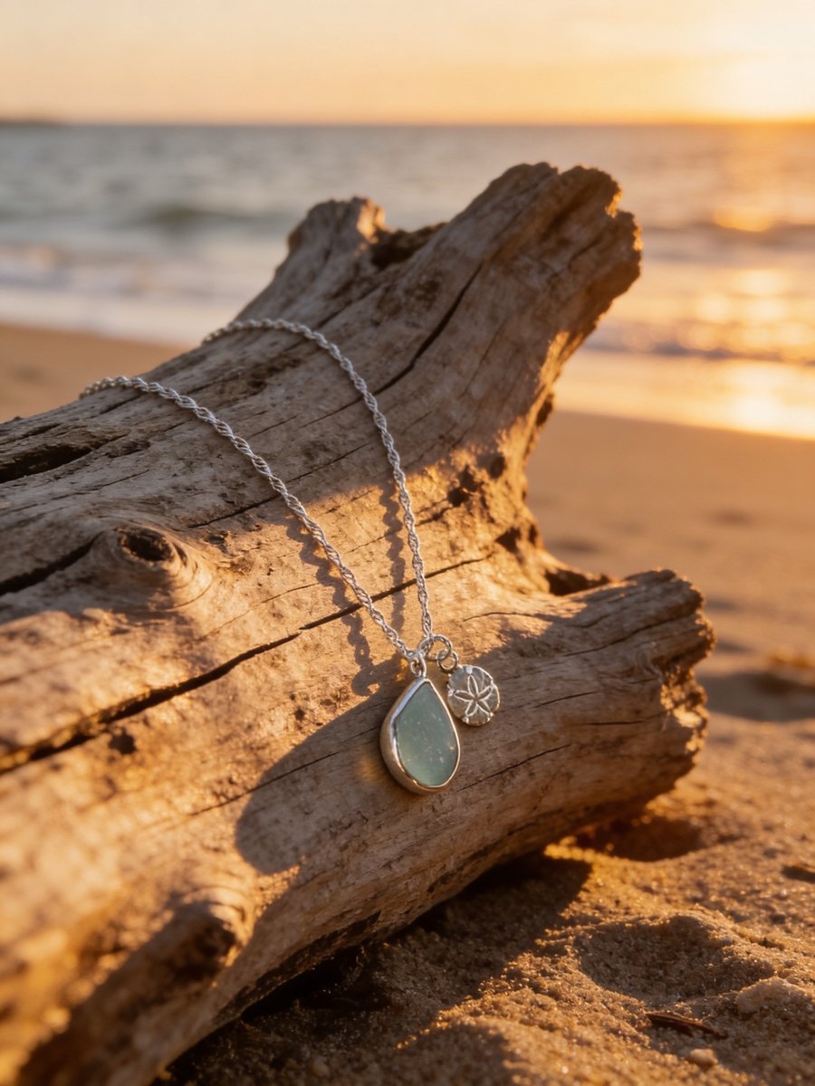 Ocean Silver Sea Glass Sand Dollar Charm 