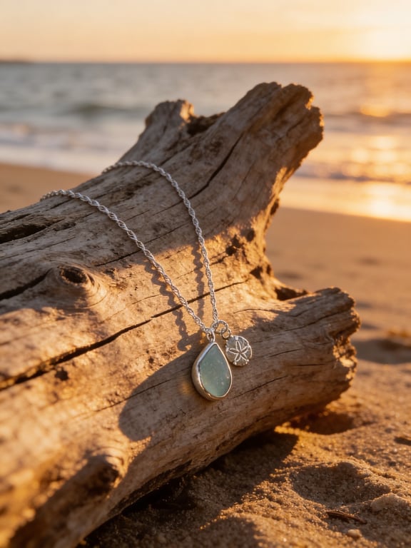 Ocean Silver Sea Glass Sand Dollar Charm 
