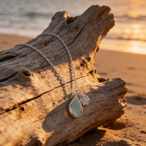 Ocean Silver Sea Glass Sand Dollar Charm 