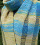 Handwoven Wool, Alpaca, Silk & Bamboo Scarf in Blues and Pale Green - Image 8