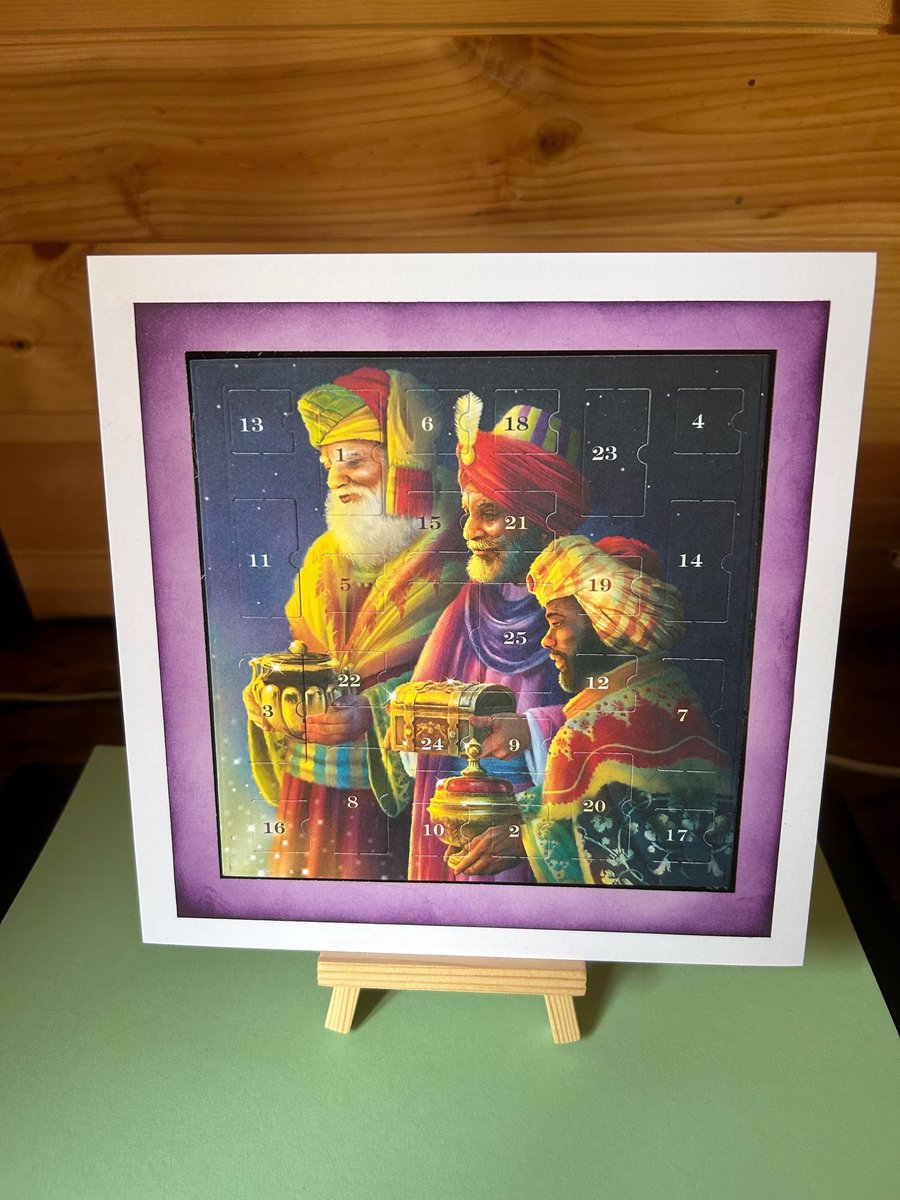 3 wise men Advent Calendar Card Handmade 8 inch square card. Christmas, holidays