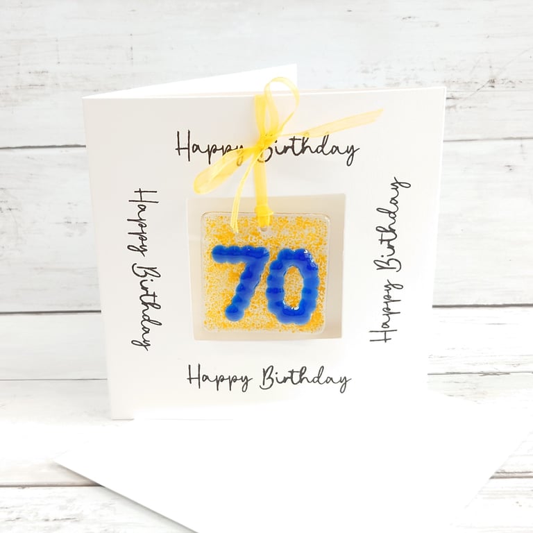 70th Birthday Card; Fused Glass 70 Birthday Keepsake