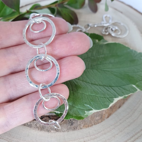 Hammered Circle & Oval Sterling Silver Bracelet (20.5cm) (One of a Kind)