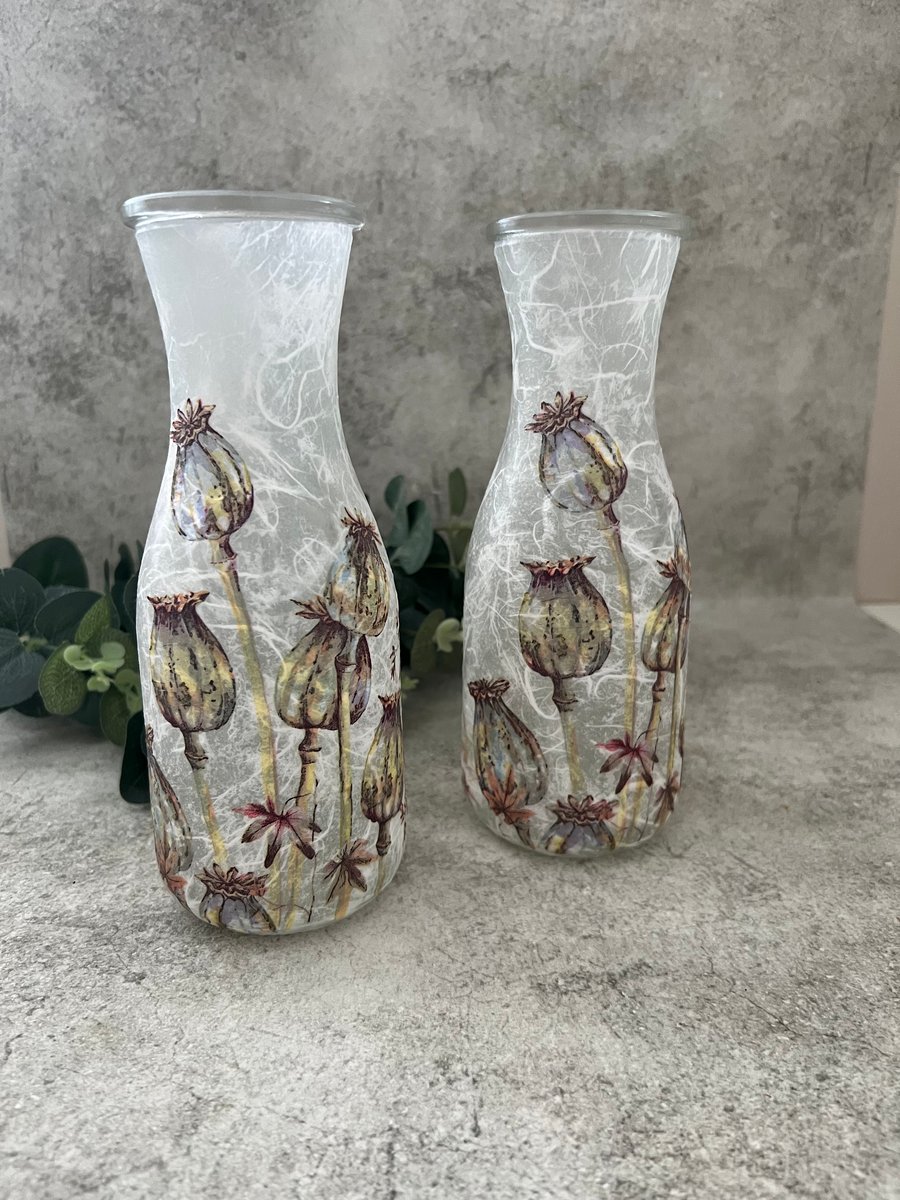Decoupage Upcycled Glass Wine Carafe: Home Decor, Rustic, Wine Decanter, Vase
