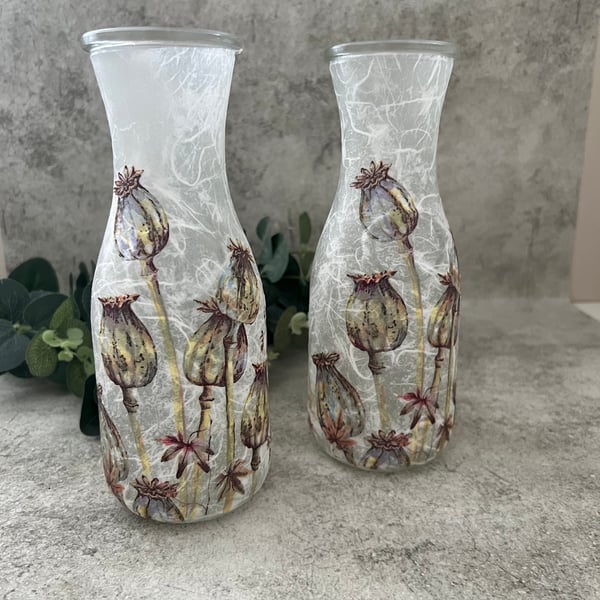 Decoupage Upcycled Glass Wine Carafe: Home Decor, Rustic, Wine Decanter, Vase