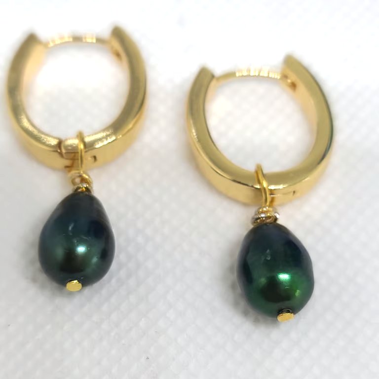 Green Freshwater Pearls-Smooth finished Loop Earrings-Gold Earrings-Gold Plated 