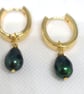 Green Freshwater Pearls-Smooth finished Loop Earrings-Gold Earrings-Gold Plated 