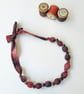 Terracotta, Brown & Black Liberty Print Fabric Necklace - Ikat Tulip