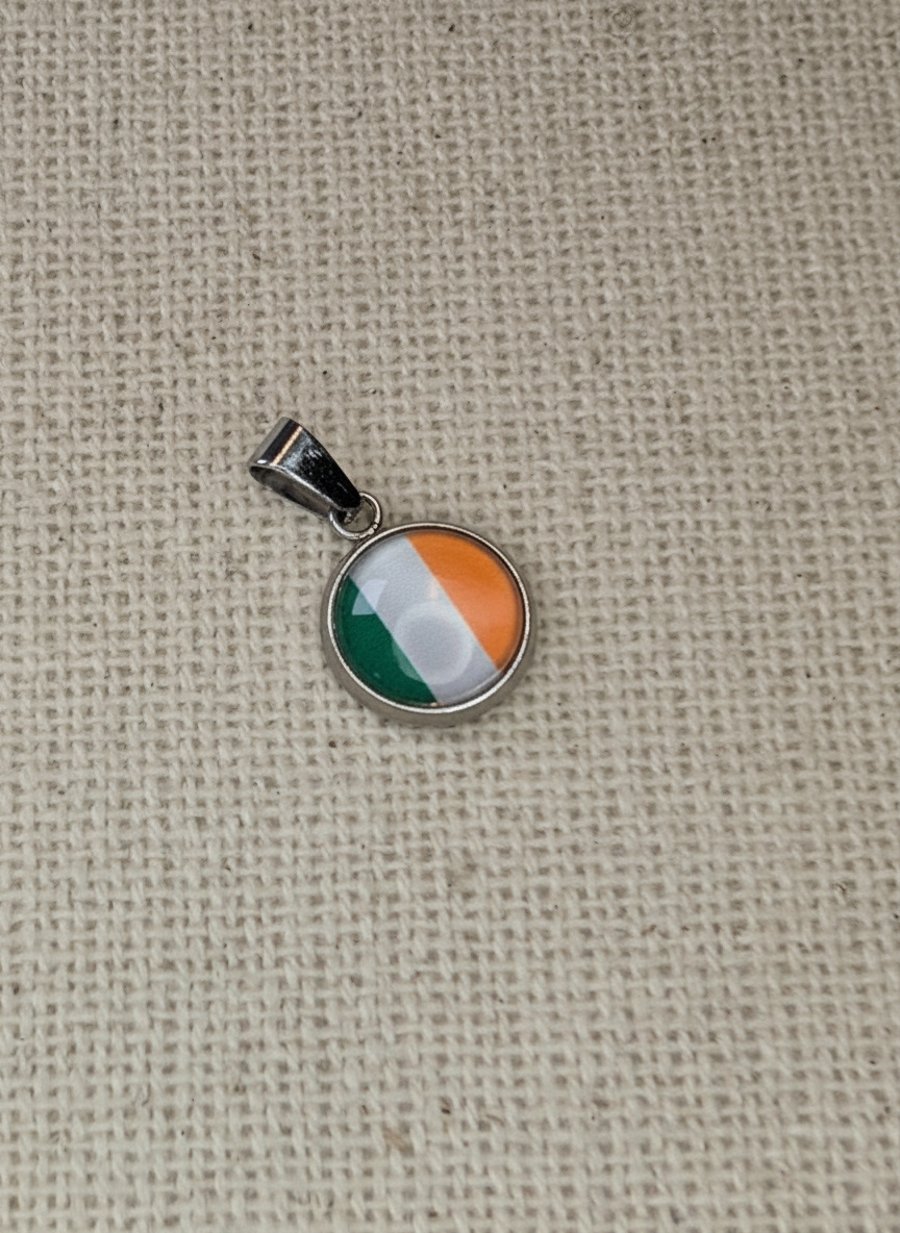 Ireland Flag Pendant - Small Glass Finished Charm - Irish Flag