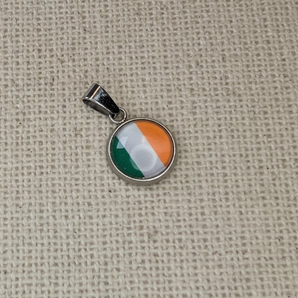 Ireland Flag Pendant - Small Glass Finished Charm - Irish Flag