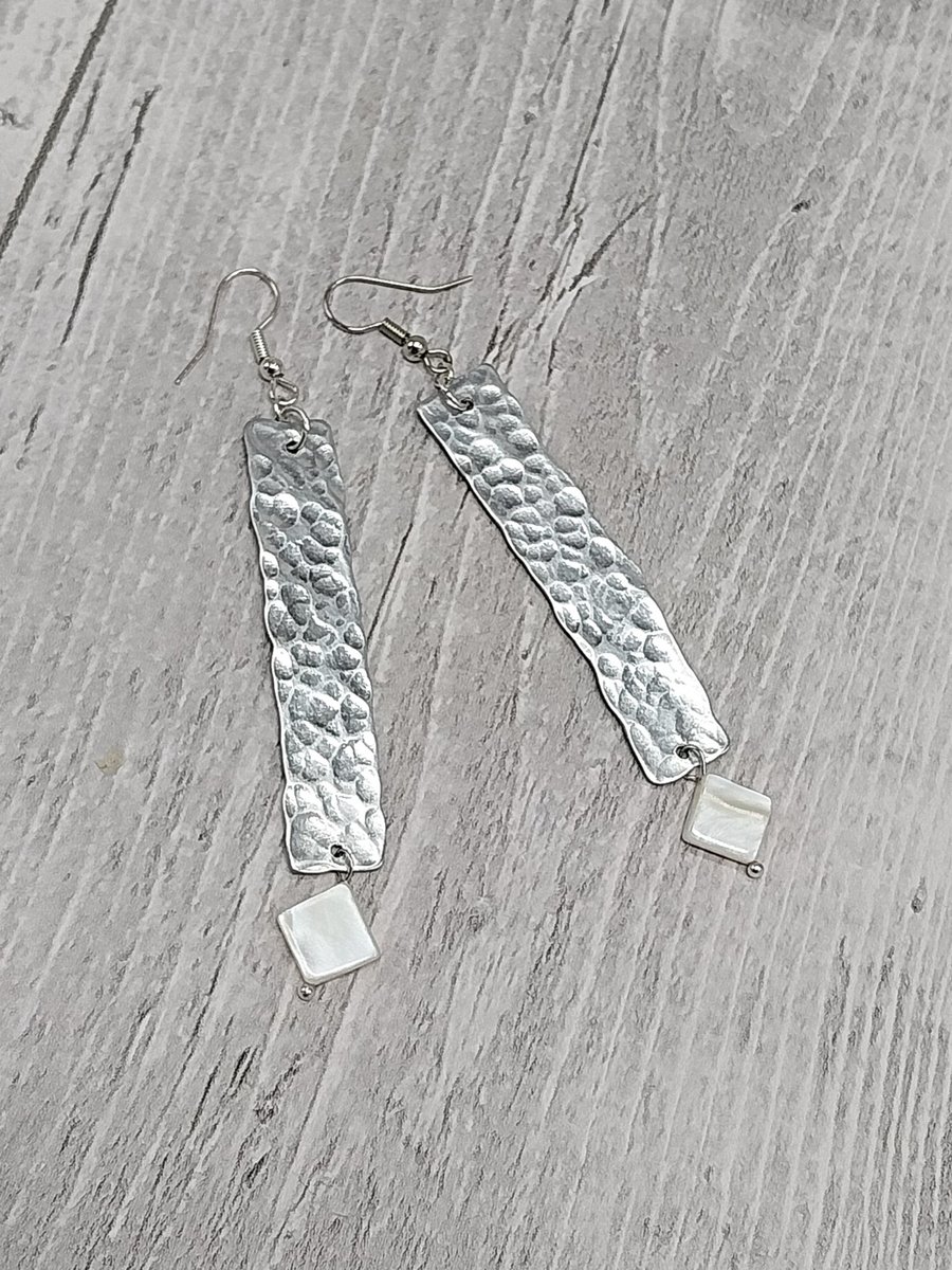  Aluminium Flat Rectangle Dangle Earrings with Diamond Pearl Beads