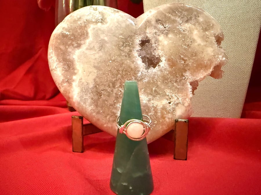 Wire-wrapped Silver-plated Rose Quartz ring