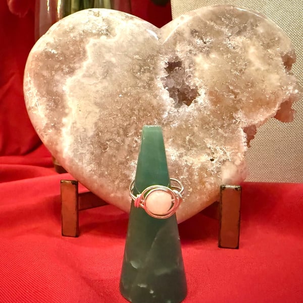 Wire-wrapped Silver-plated Rose Quartz ring