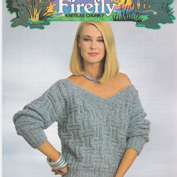 Vintage Knitting Pattern B7324: from Patons, Deep V Neck Textured Sweater 