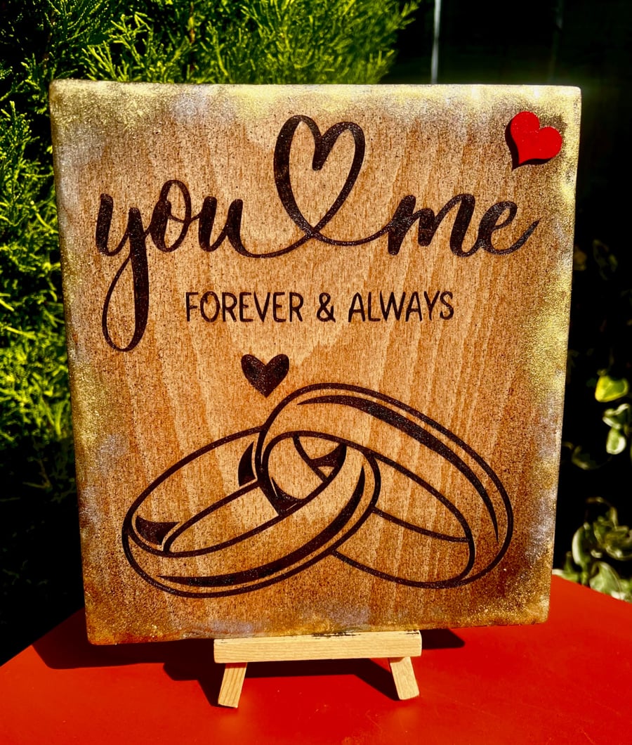 You and me forever and always bespoke handcrafted wooden plaque