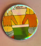 Holographic vintage book pin badge - seventies girls in jeans - Image 1