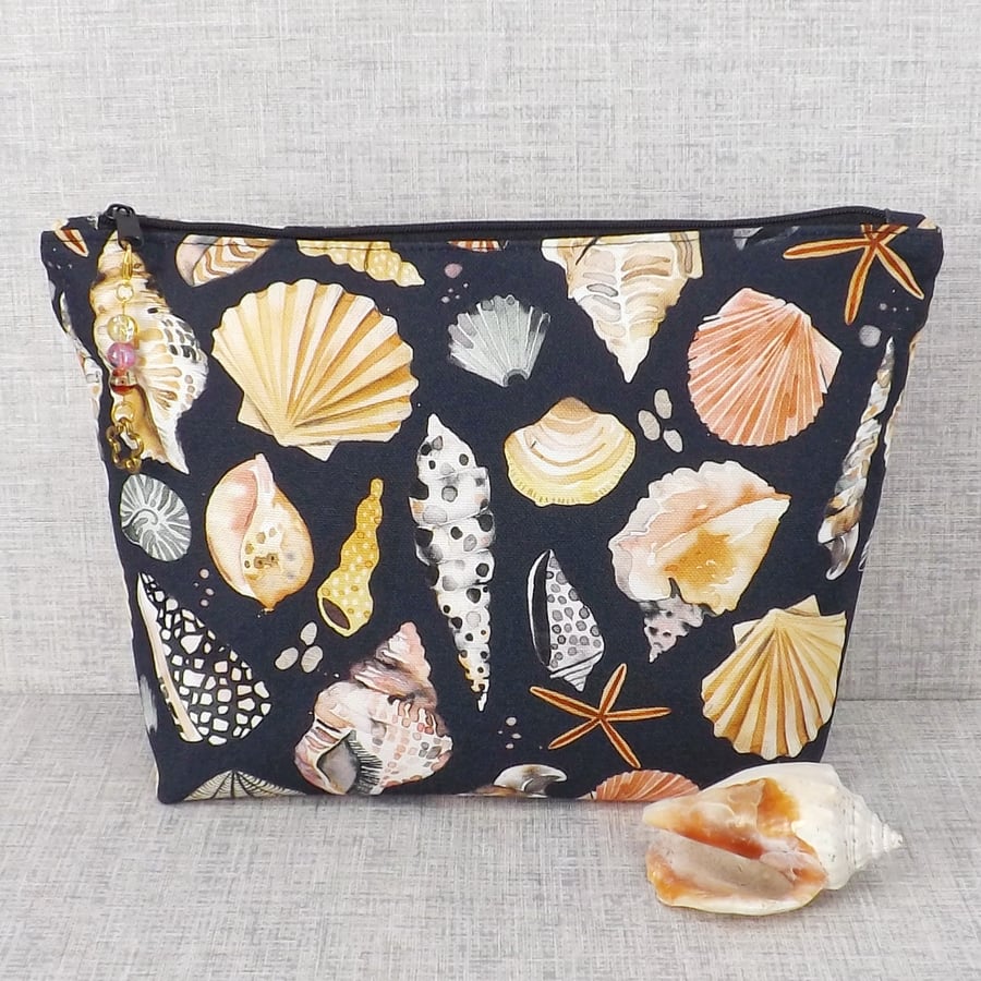Large zipped pouch, cosmetic bag, shells. SALE
