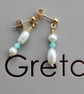Asymetrical Pearl Earrings with Amazonite Beads - 14k Gold Filled Stud Fittings