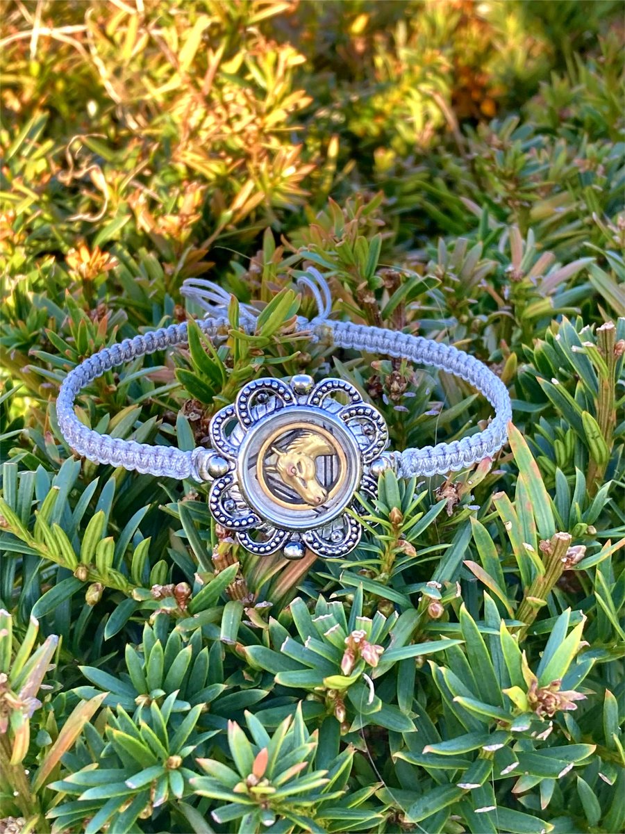 Upcycled Silver Tone Watch Case Horse Design Vintage Button Handmade Bracelet
