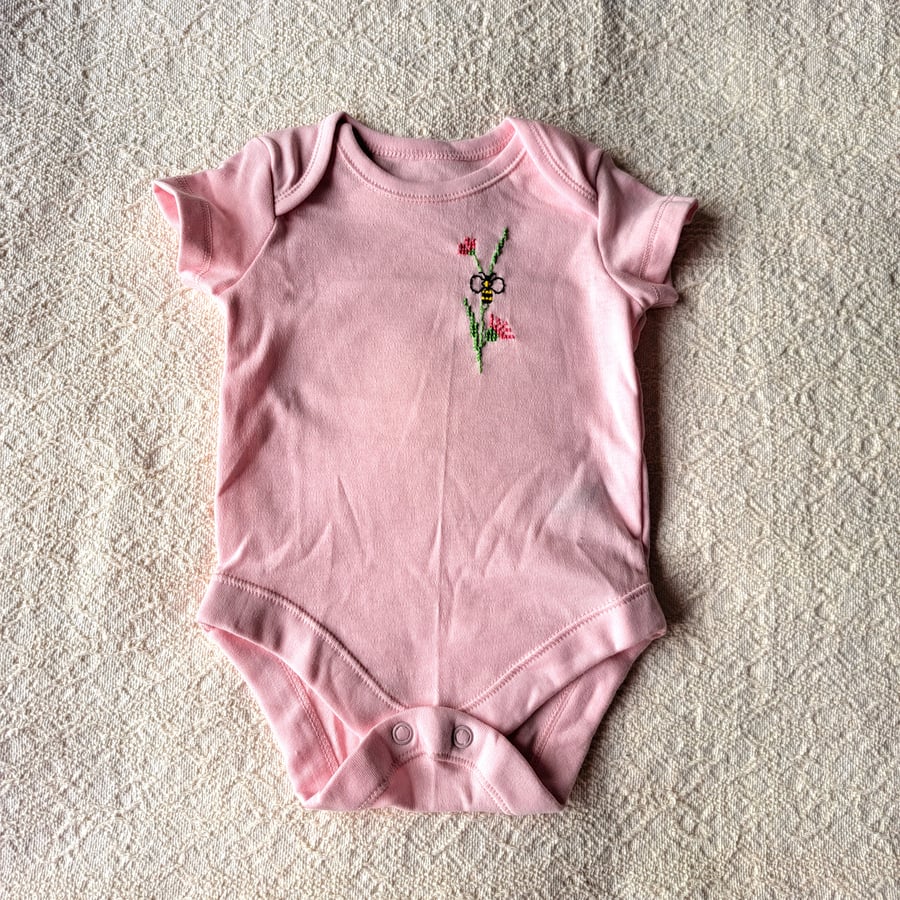 Bee, Baby Vest, age 0-3 months, hand embroidered