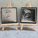 Black Folk Wildflower Mini Canvas – Spray Painted & Engraved - 7.5cm Square