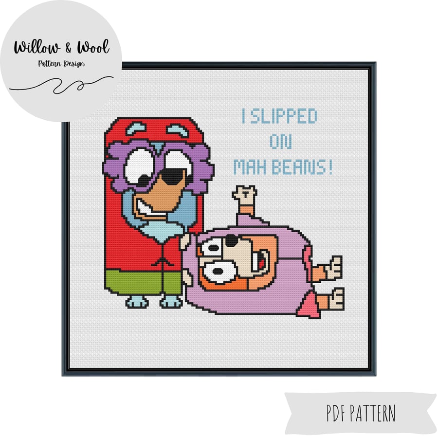 Cross Stitch Pattern - Bluey and Bingo - Mah Beans - PDF