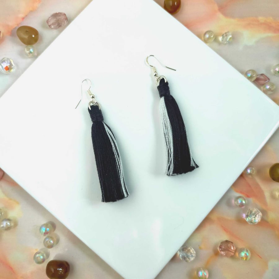 Black & white multi tassel earrings for women