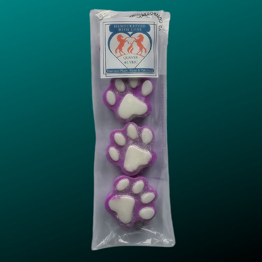 Scented Soy Wax Melt Paws Two Tone 4 Pack Damson Plum Rose and Patchouli Gift