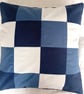 Patchwork cushion cover. Navy blue, mid blue and white cushion cover - Image 1