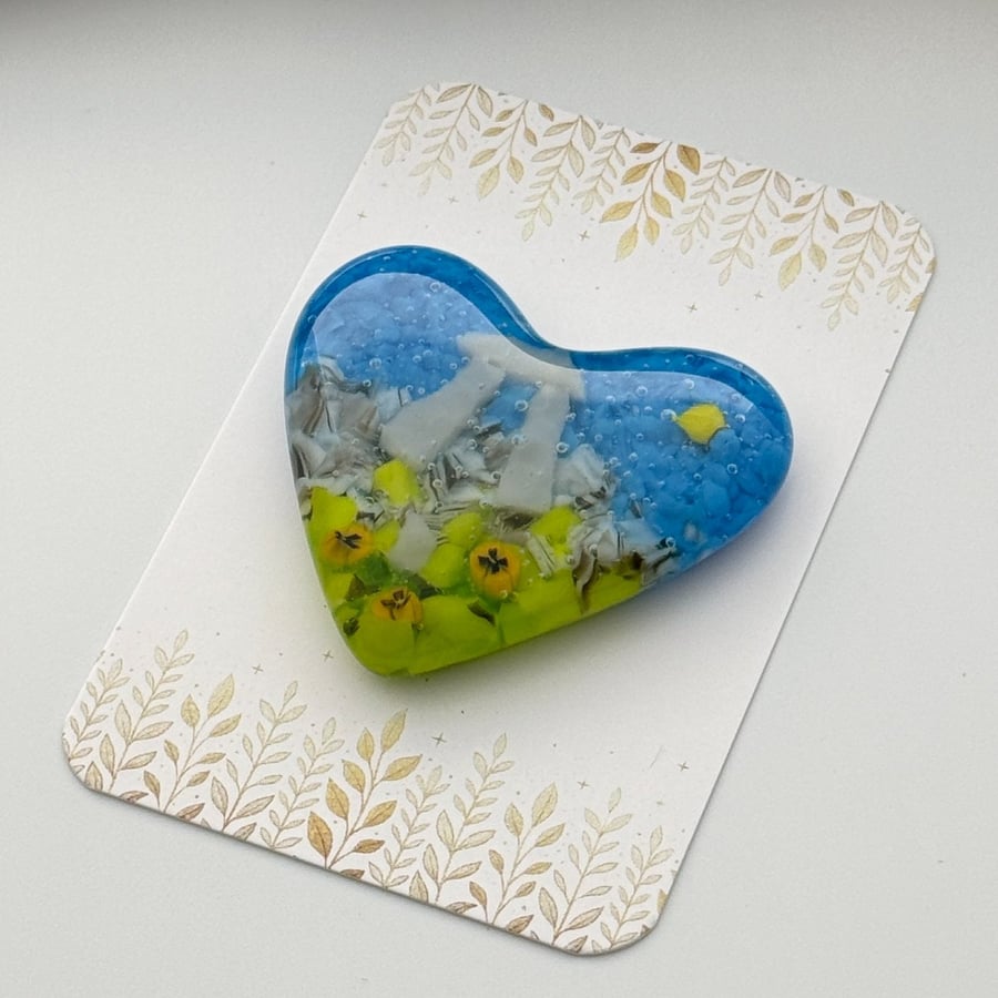 Standing Stones and Flowers Fused Glass Heart