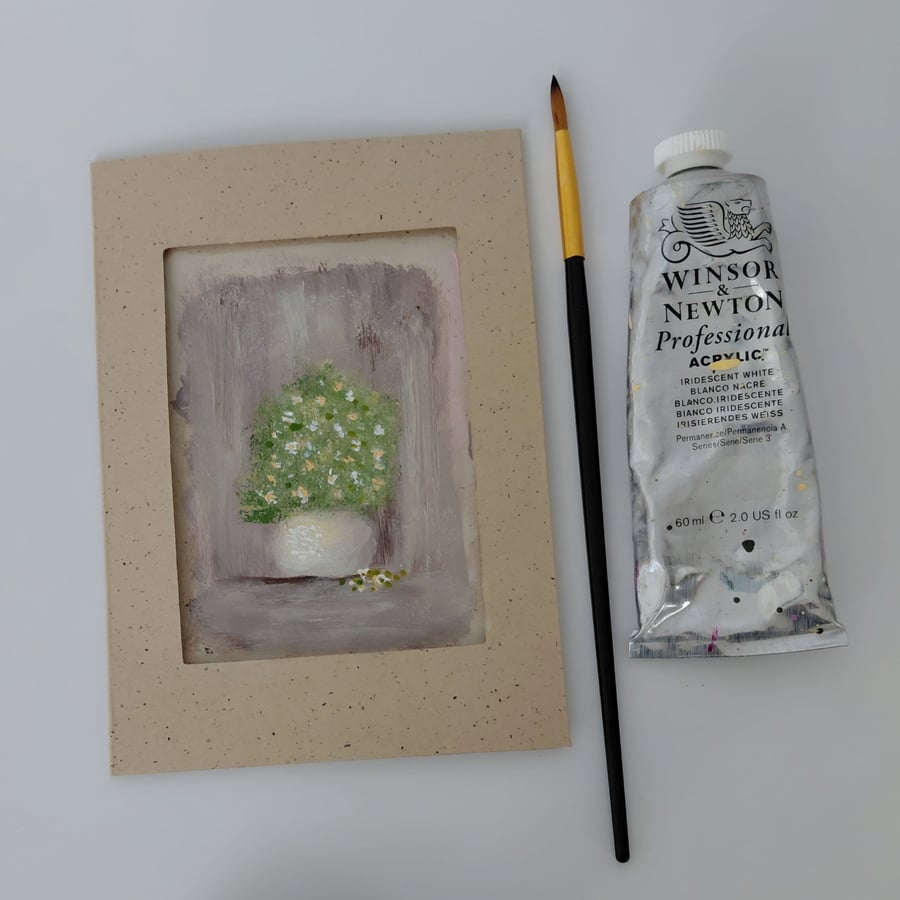 Hand Painted Floral Vase Greeting Card Signed Artisan Kraft Card Gift