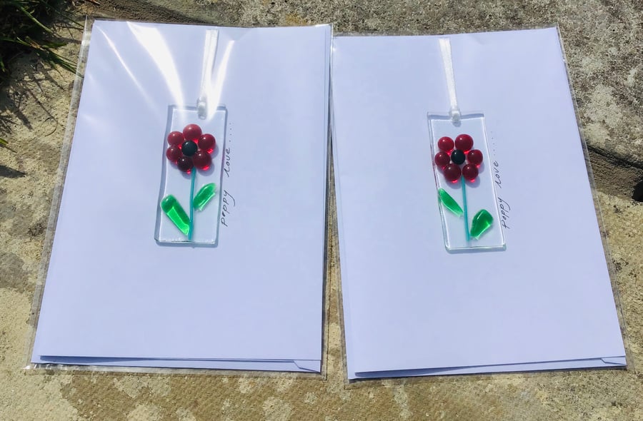 Fused glass poppy love card 