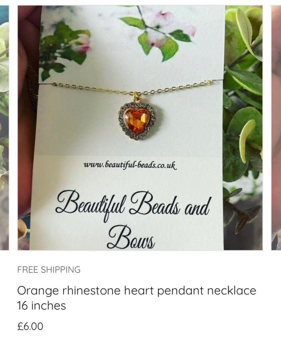 Orange heart rhinestone pendant necklace gift for ladies curb chain necklace 