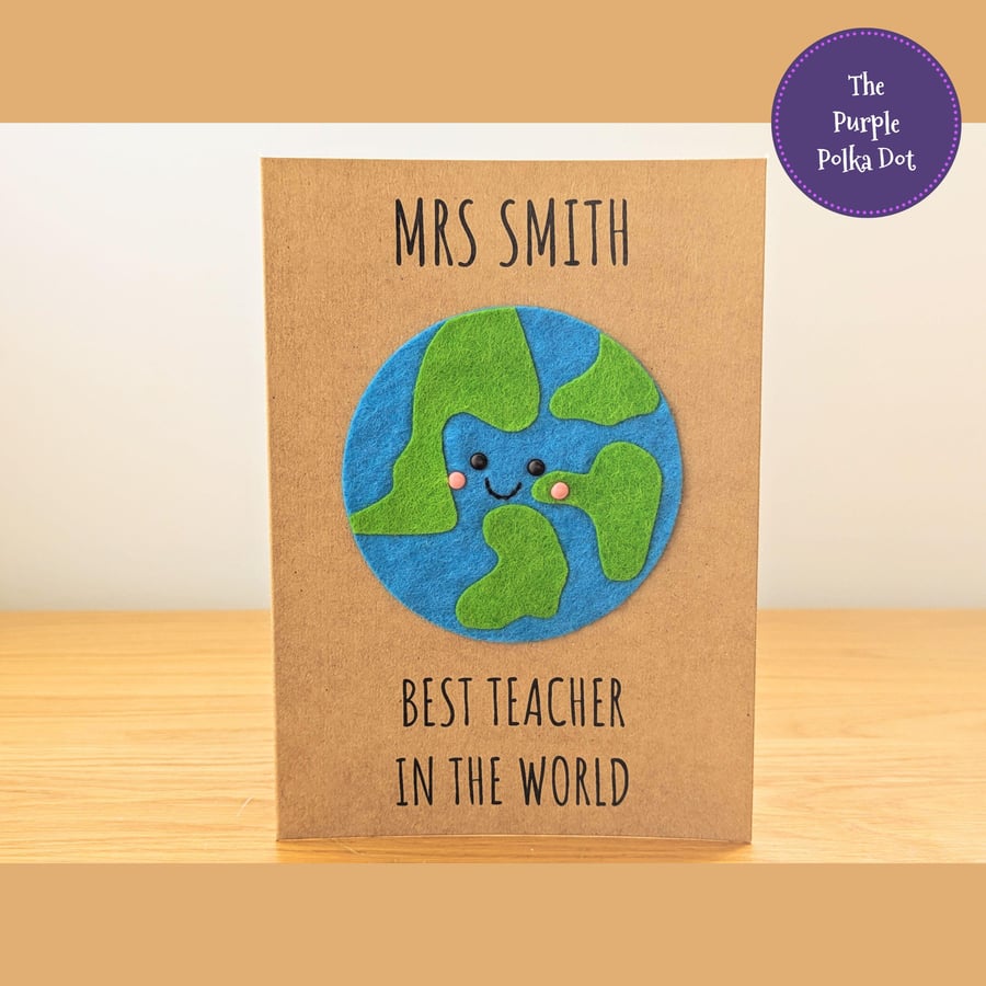 Personalised best teacher in the world card, end of year thank you teacher gift