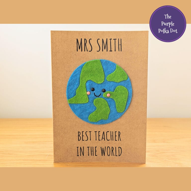 Personalised best teacher in the world card, end of year thank you teacher gift