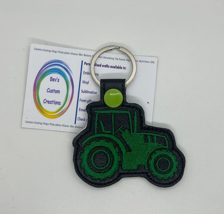 Embroidered Tractor Key ring Green