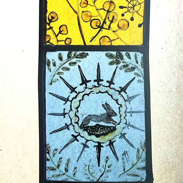 Contemporary Stained Glass Panel - Rabbit of Sp... - Folksy