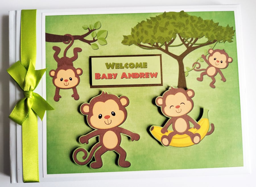 Monkeys birthday guest book, cheeky monkeys baby shower, gift