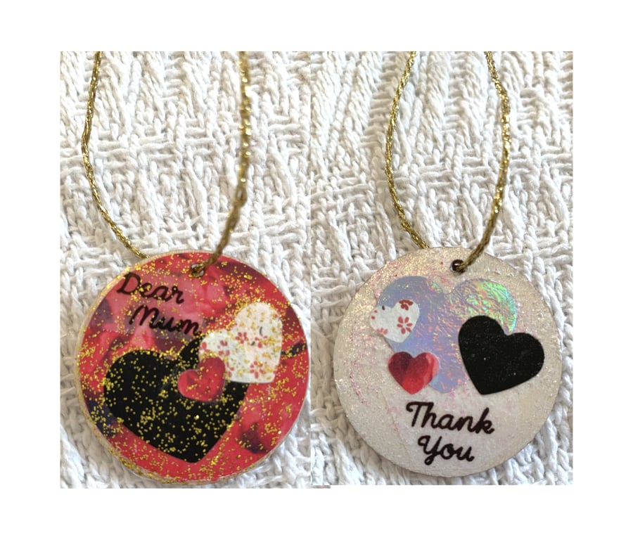 Thank You Dear Mum Hanging Decoration Love Token mini reminder Roses Hearts Love