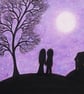 Love Card, Couple Moon Card, Engagement, Romantic Couple Art card, Moon Stars - Image 1