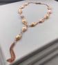 Cultured Pearl Copper Herringbone Y Lariat Necklace with Matching Earrings - Image 6
