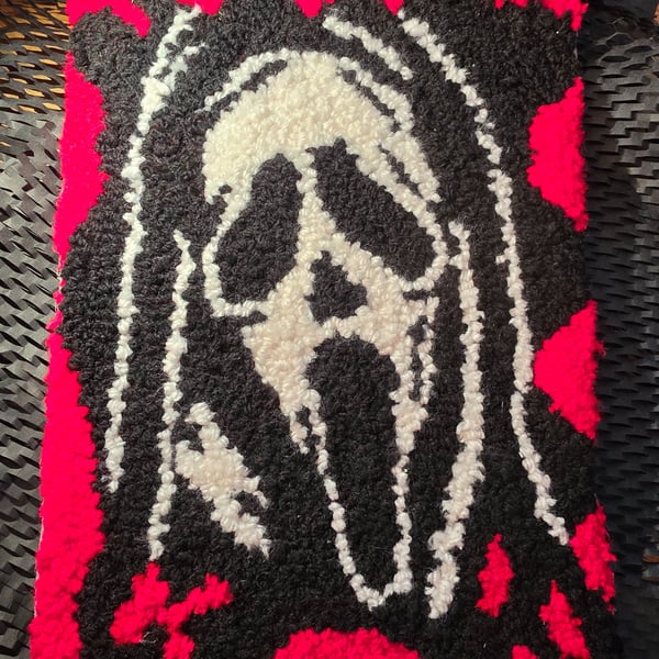 XXL handmade Punch Needle Horror Deskrug inspired by Ghostface 