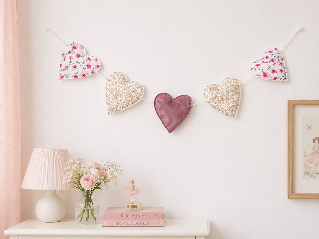 Handmade Floral & Dusky Pink Velvet Heart Bunting