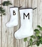 White Christmas Stockings-Holiday decoration, Custom initial. Xmas Alphabet  - Image 1