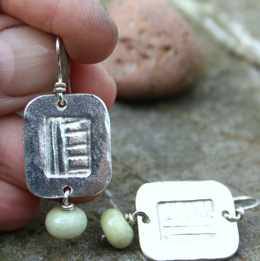 silver and butter jade earrings