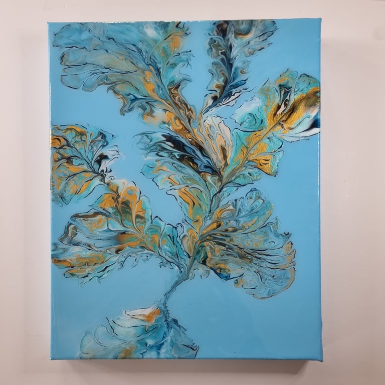 (15) Acrylic Art painting featuring vibrant Blue Blooms