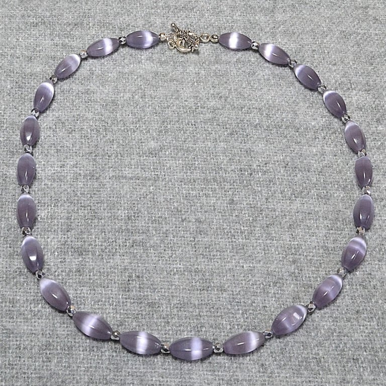 Pale Purple Faceted Glass Tube Bead Necklace with Faceted Silver Crystal Accents